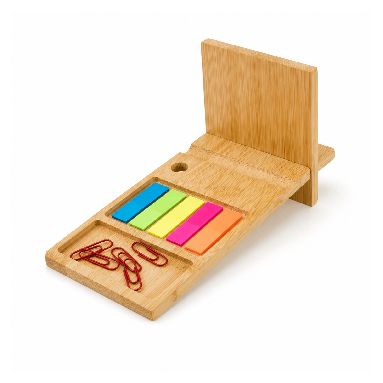 Bamboo Phone Stand with Sticky Flags and Paper Clips