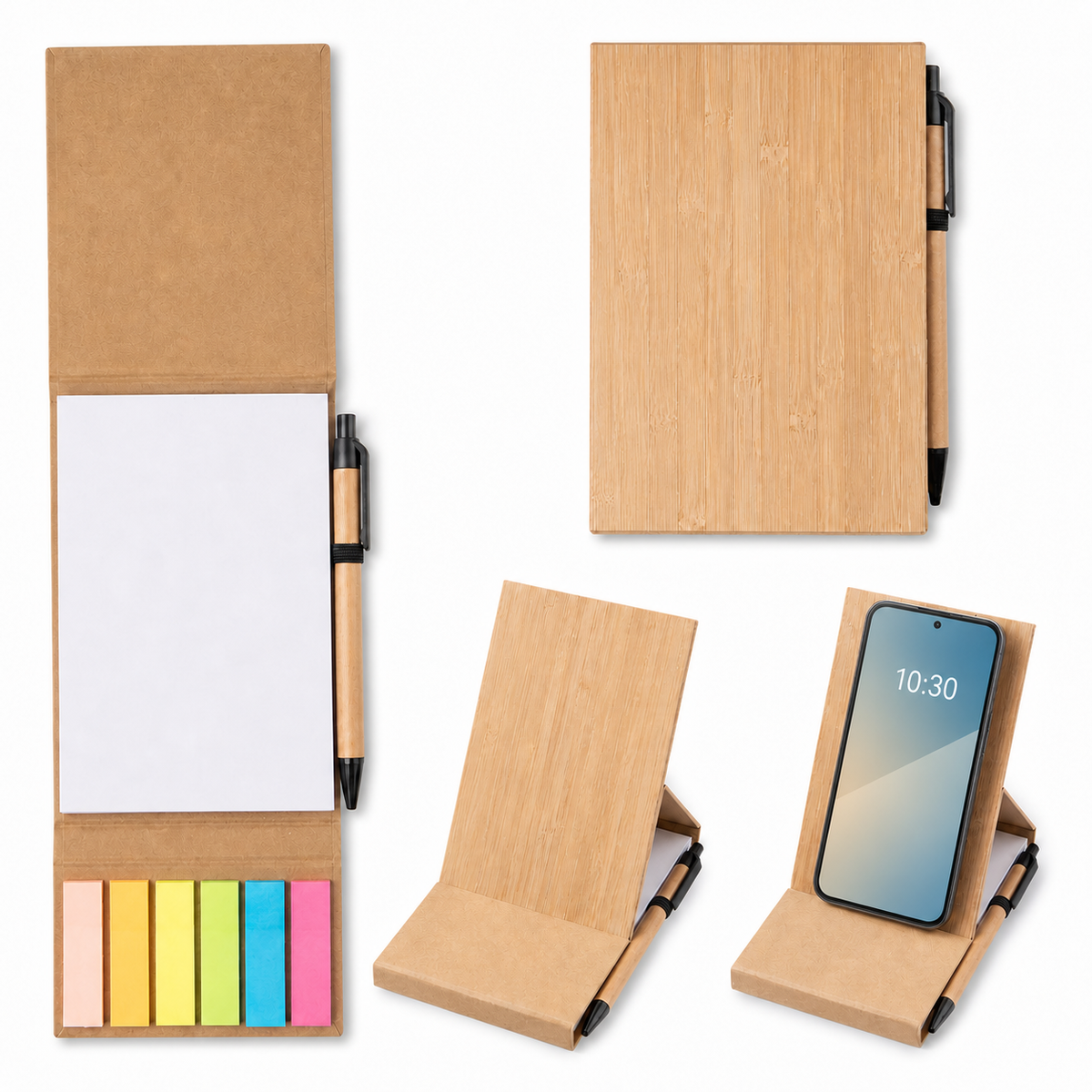 Bamboo Desk Jotter with Fold-Up Phone Stand