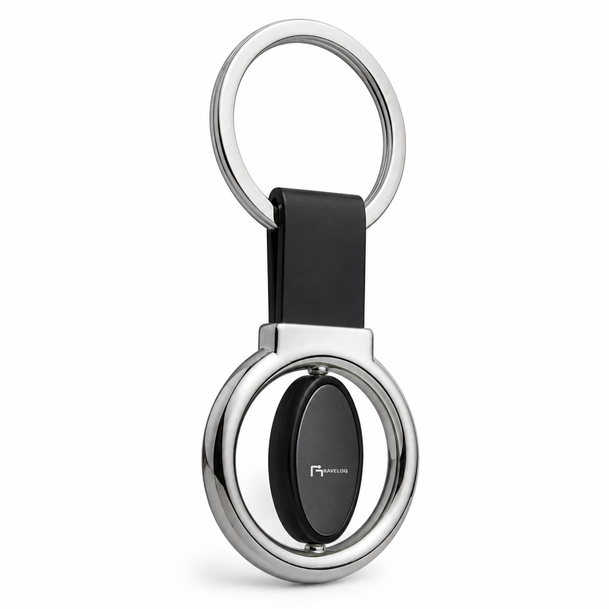 Metal Spinner Disc Keychain — Silver With Black — Demo
