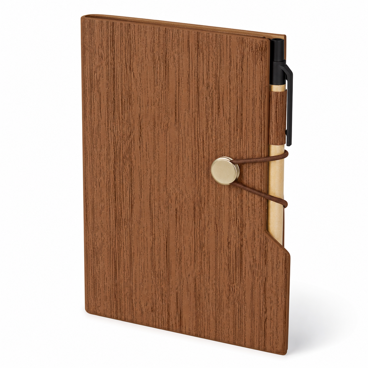 Woodgrain Notebook with Sticky Notes and Pen