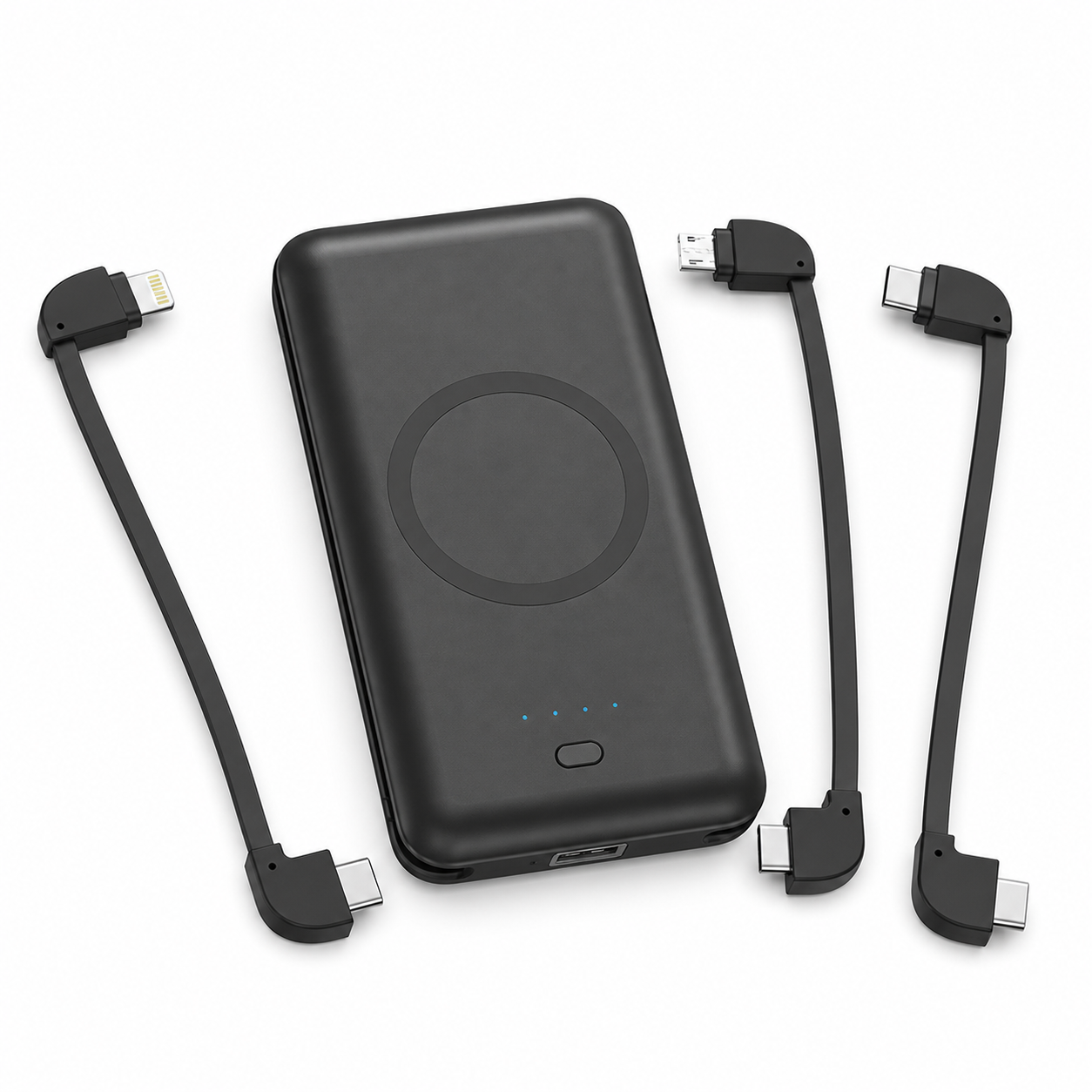 10,000 mAh Wireless Power Bank with Built-In Cables