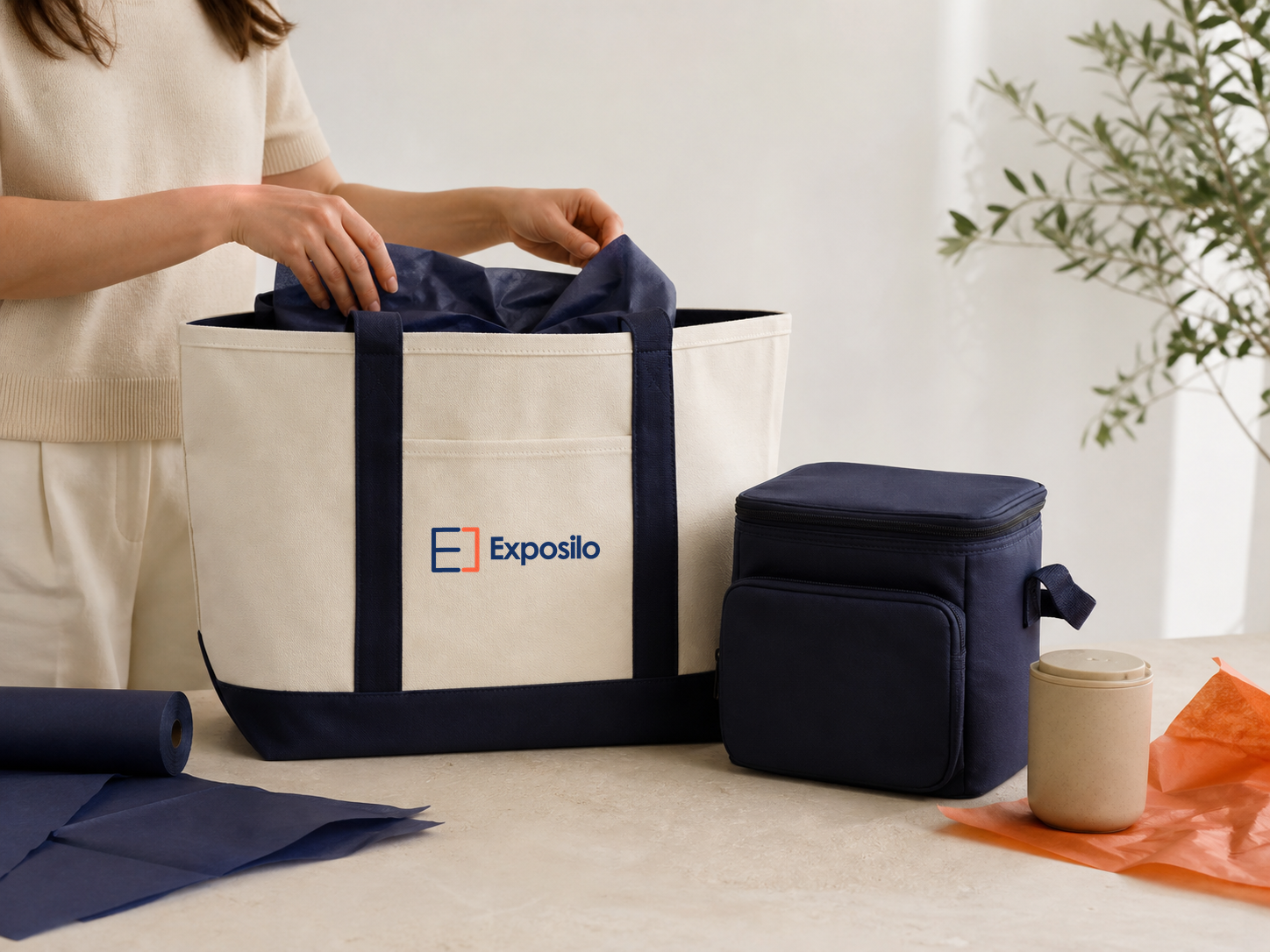 Canvas tote and compact cooler prepared for a team outing