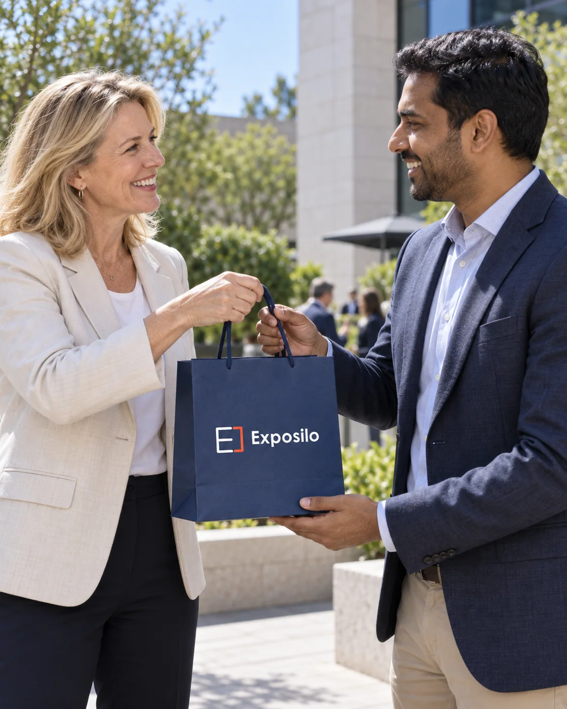 An event guest receiving a branded gift