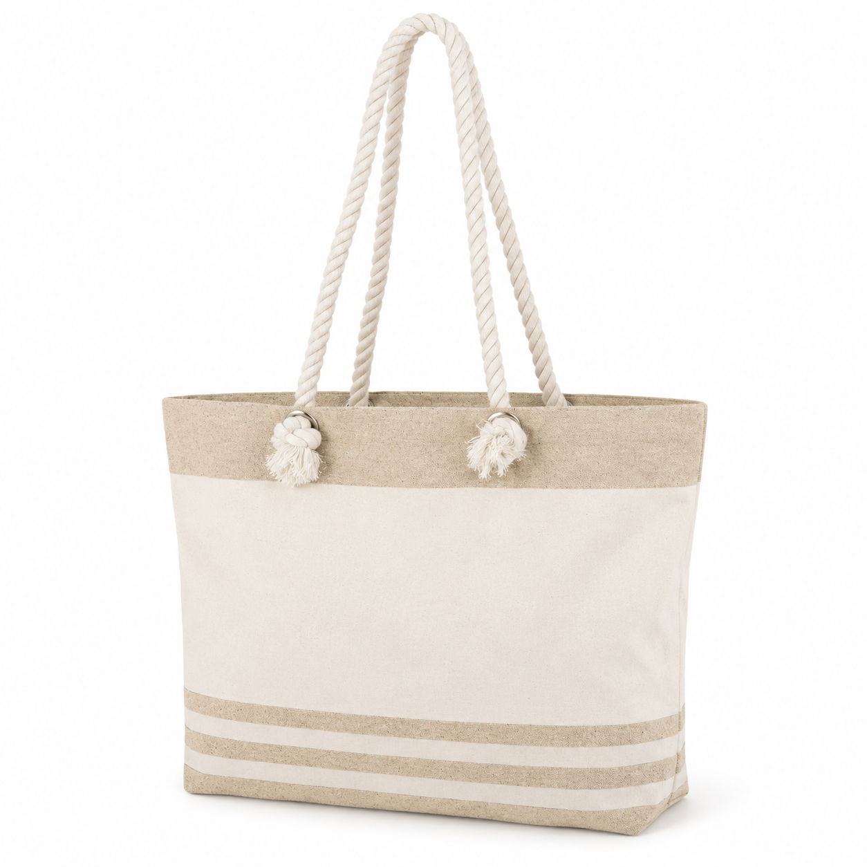 Striped Cotton Tote Bag with Twisted Rope Handles